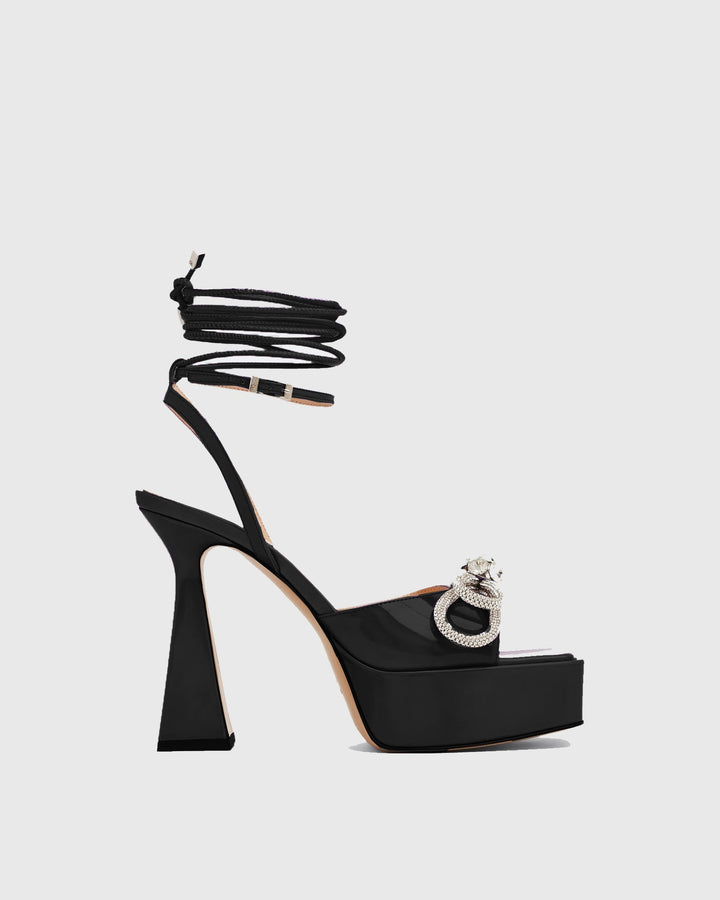 Rina | Women's Crystal Bow Platform Heeled Sandals in Black