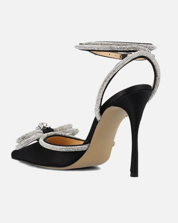 Rina | Women's Crystal Bow Satin Strap Pumps in Black