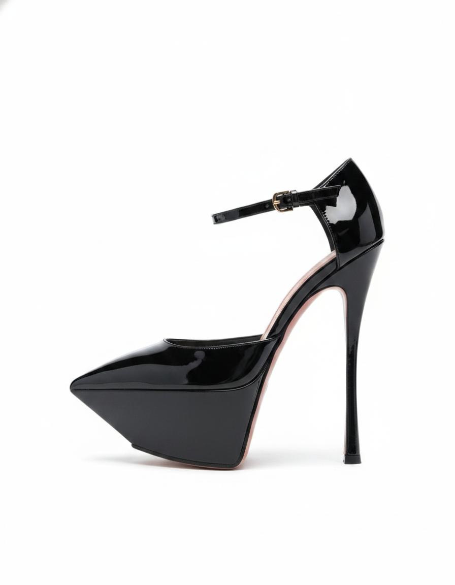 Agata | Women's Leather Strap Platform Heels in Black