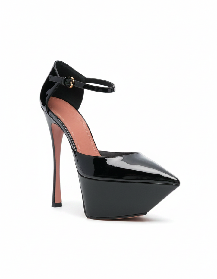 Agata | Women's Leather Strap Platform Heels in Black