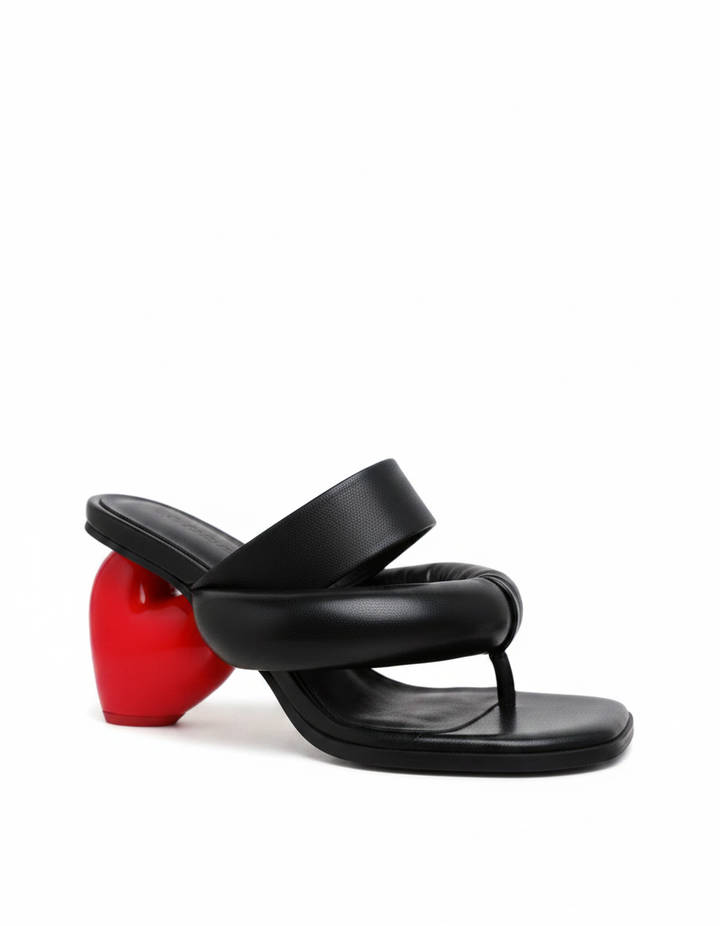 Alessia | Women's Heart Heel Thong Sandals in Black