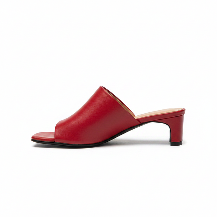 Arlette | Women's Open Toe Block Heel Mules in Red