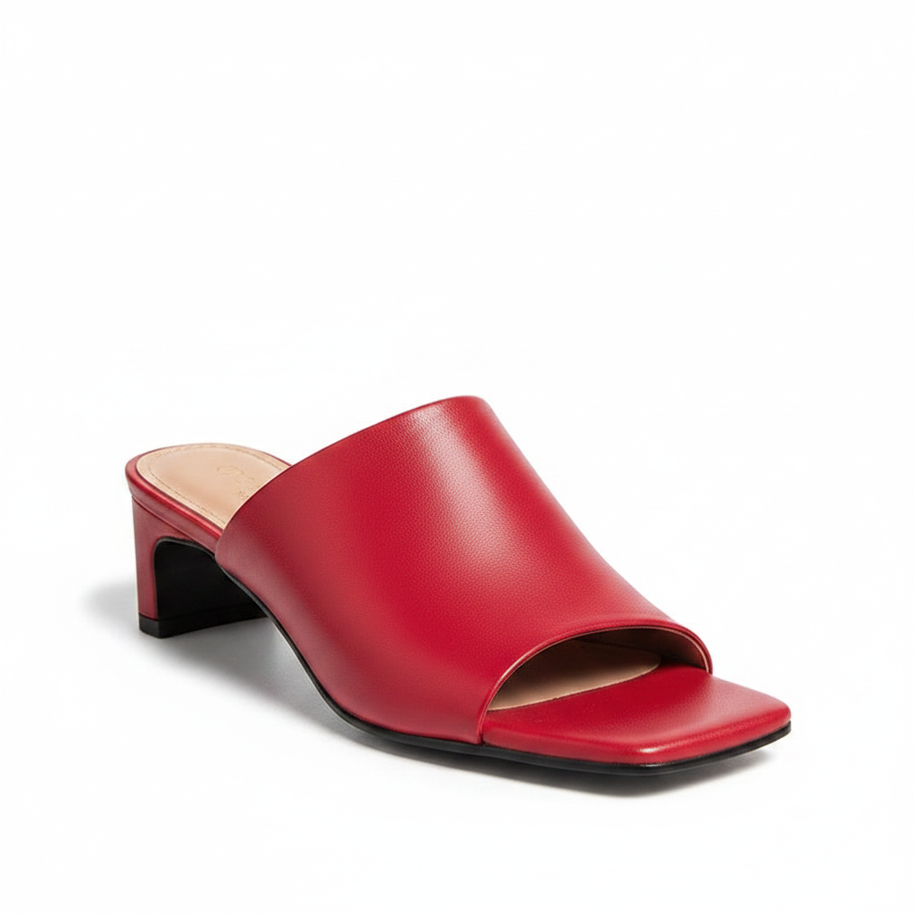Arlette | Women's Open Toe Block Heel Mules in Red
