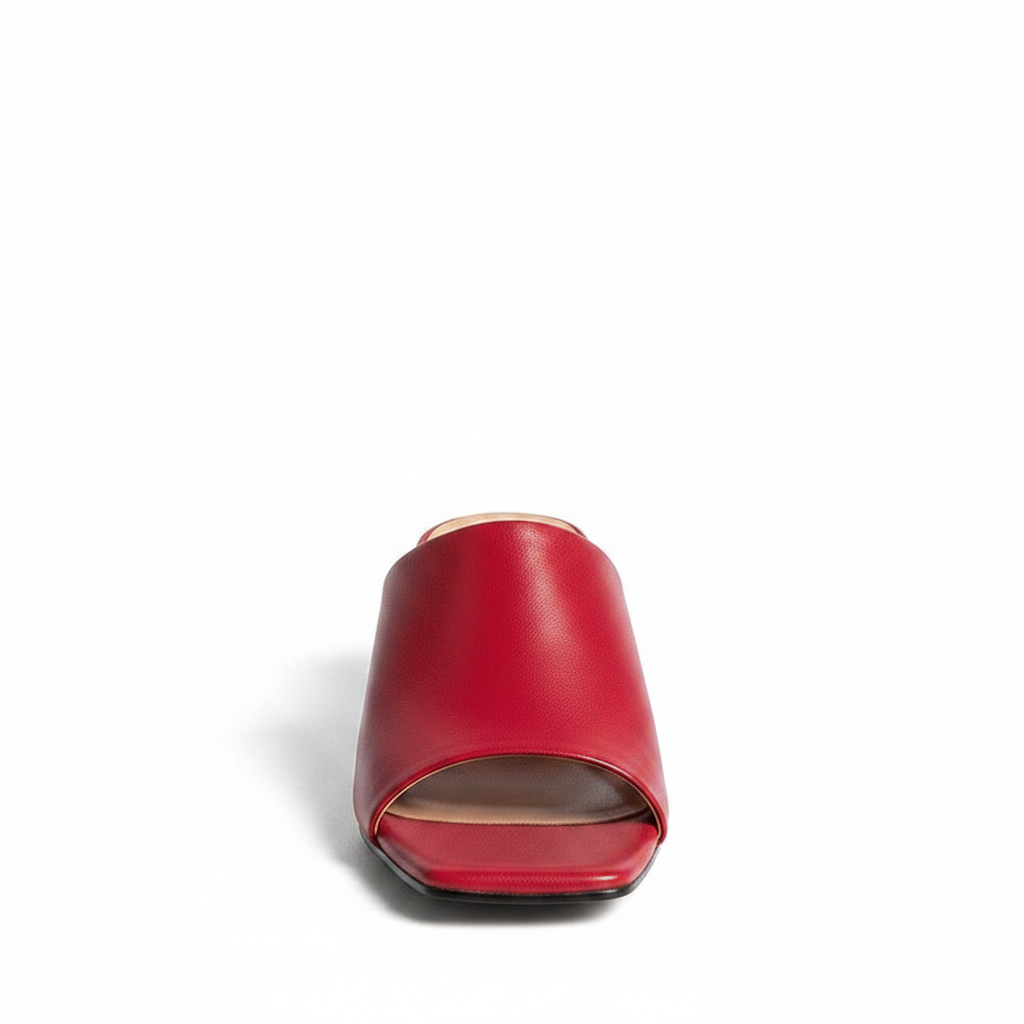 Arlette | Women's Open Toe Block Heel Mules in Red
