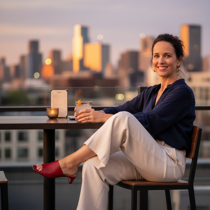 Arlette | Women's Open Toe Block Heel Mules in Red