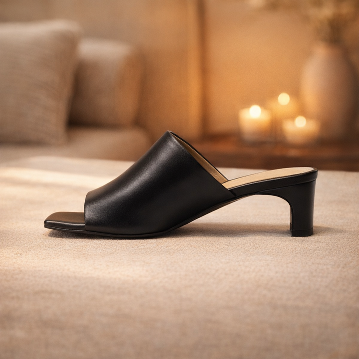 Arlette | Women's Open Toe Block Heel Mules in Red