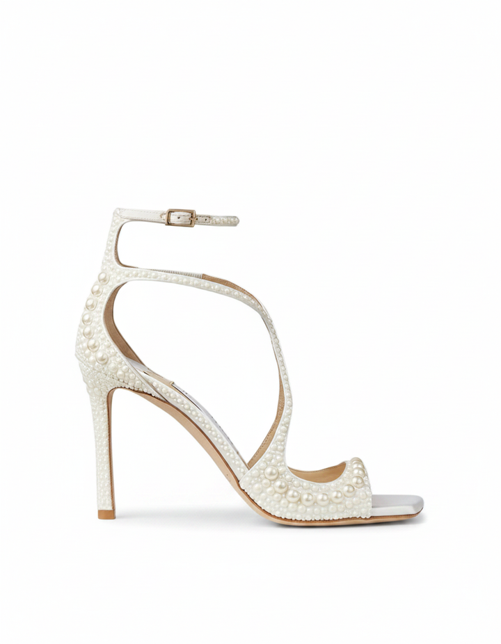 Aryana | Women's Pearl Strap Heeled Sandals in White