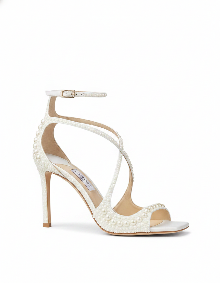 Aryana | Women's Pearl Strap Heeled Sandals in White