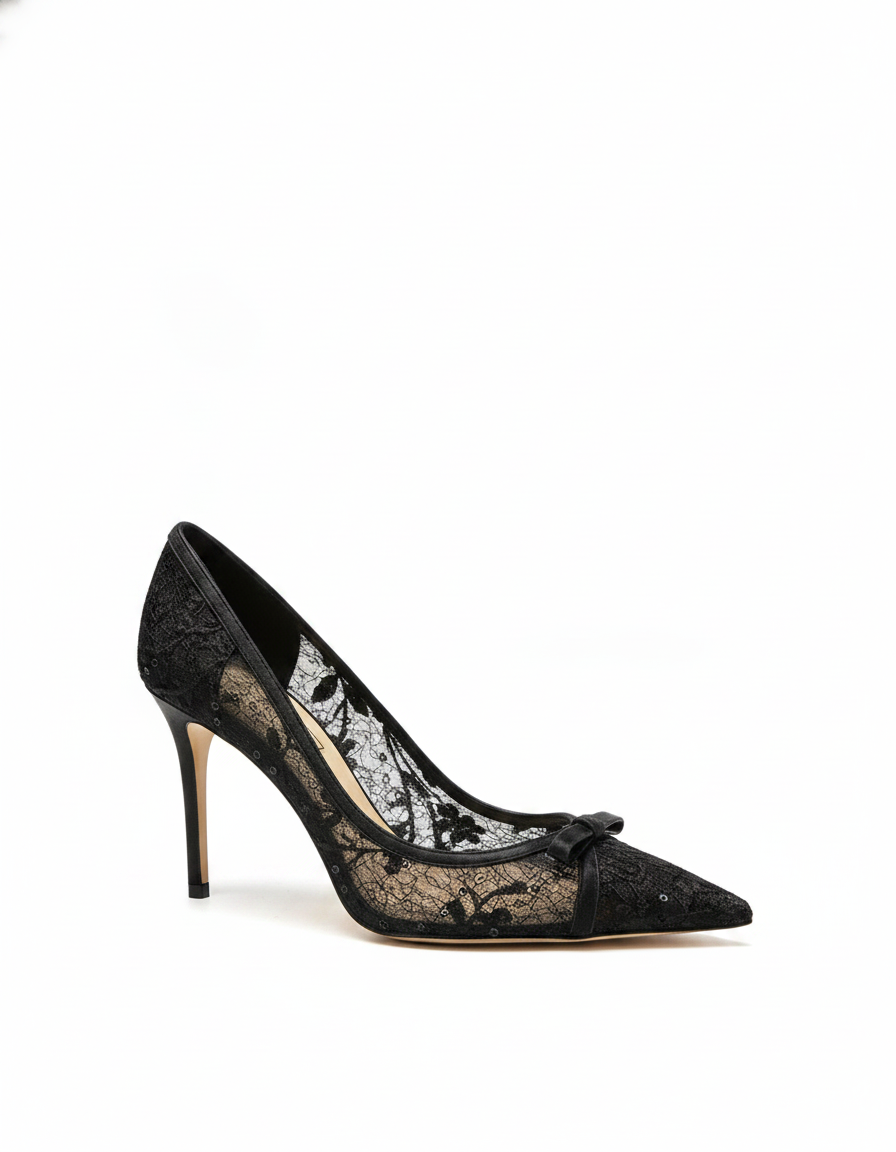 Baal | Women's Lace Bow Stiletto Pumps in Black