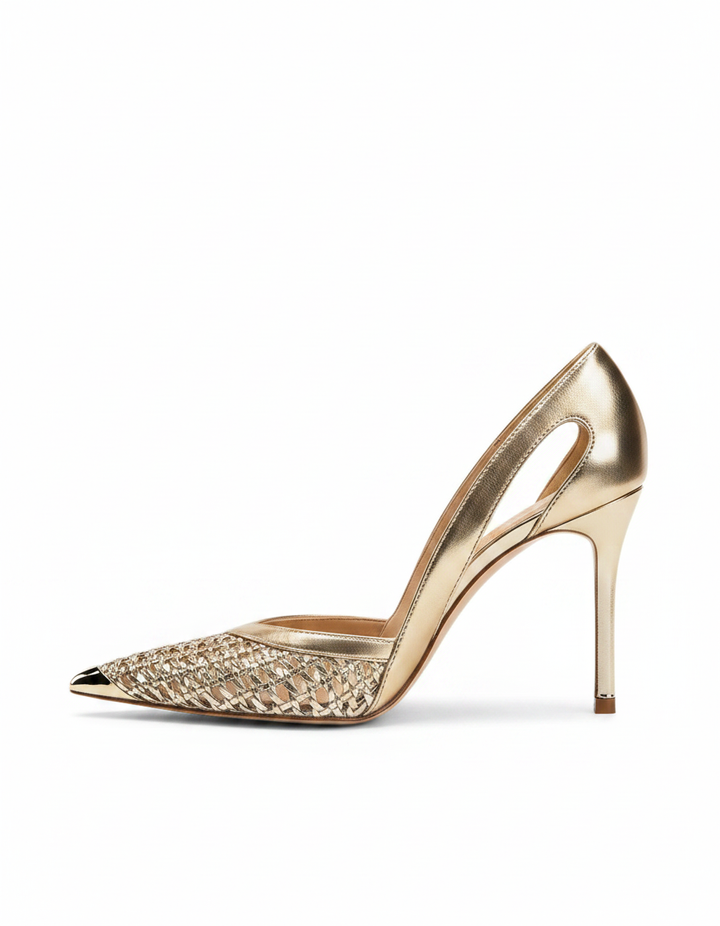 Balla | Women's Woven Cutout Pumps in Gold