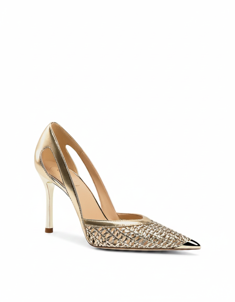 Balla | Women's Woven Cutout Pumps in Gold