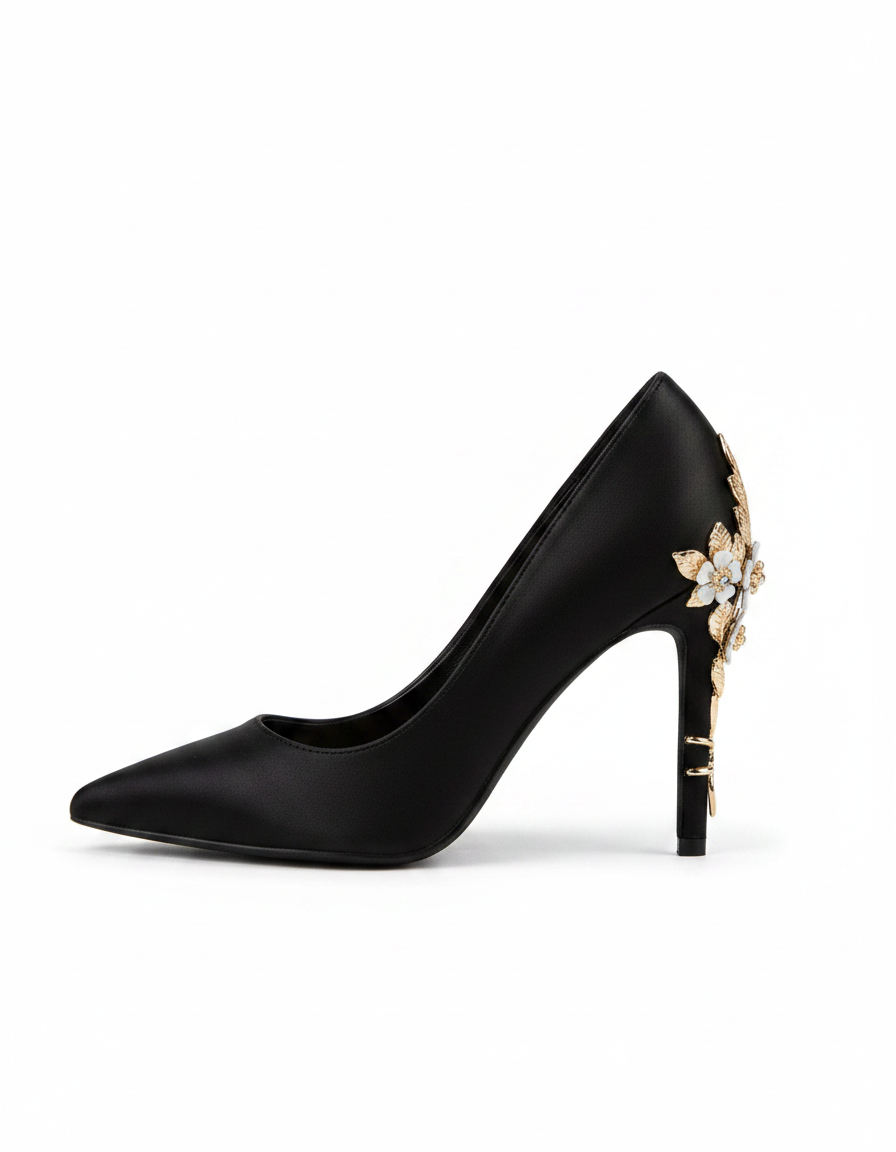 Blair | Women's Metal Flower Heeled Pumps in Black