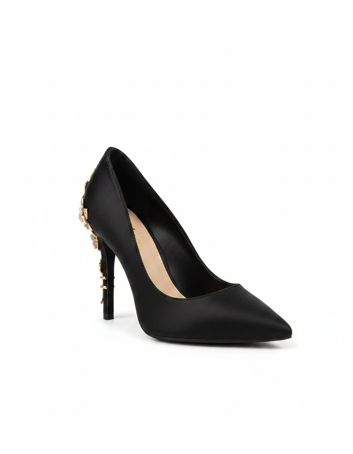Blair | Women's Metal Flower Heeled Pumps in Black