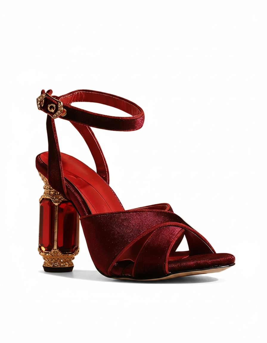 Blythe | Women's Velvet Vintage Pumps in Red