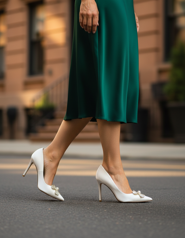 Bonnie | Women's Pearl Flower Pumps in White