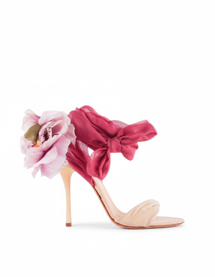 Casey | Women's Flower Lace-Up Heeled Sandals in Pink