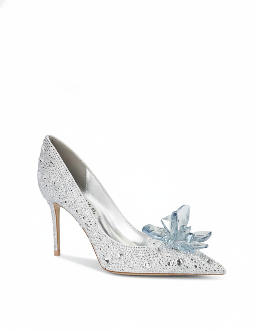 Cindy | Women's Crystal Rhinestone Stiletto Heels in Silver