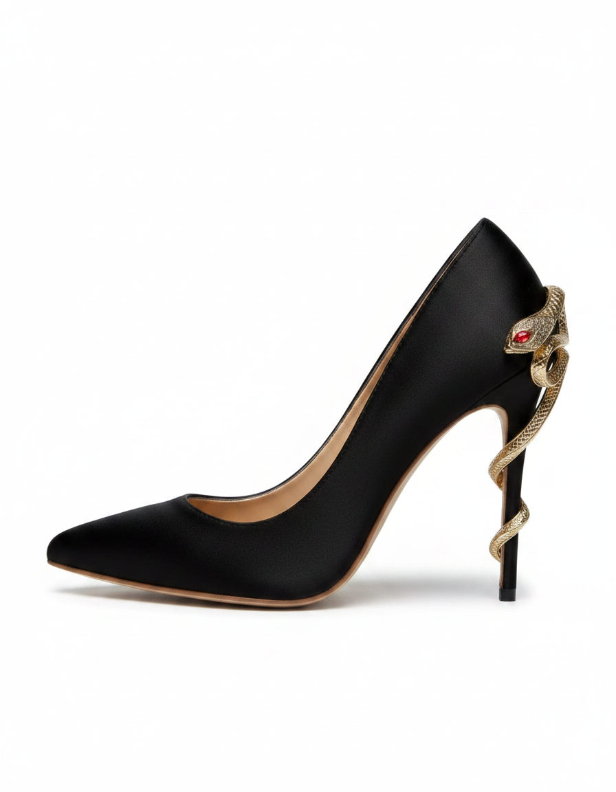 Eadgar | Women's Rhinestone Snake Stiletto Heels in Black