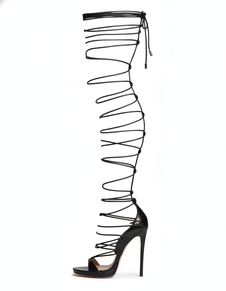 Eddie | Women's Lace-Up Knee High Gladiator Sandals in Black