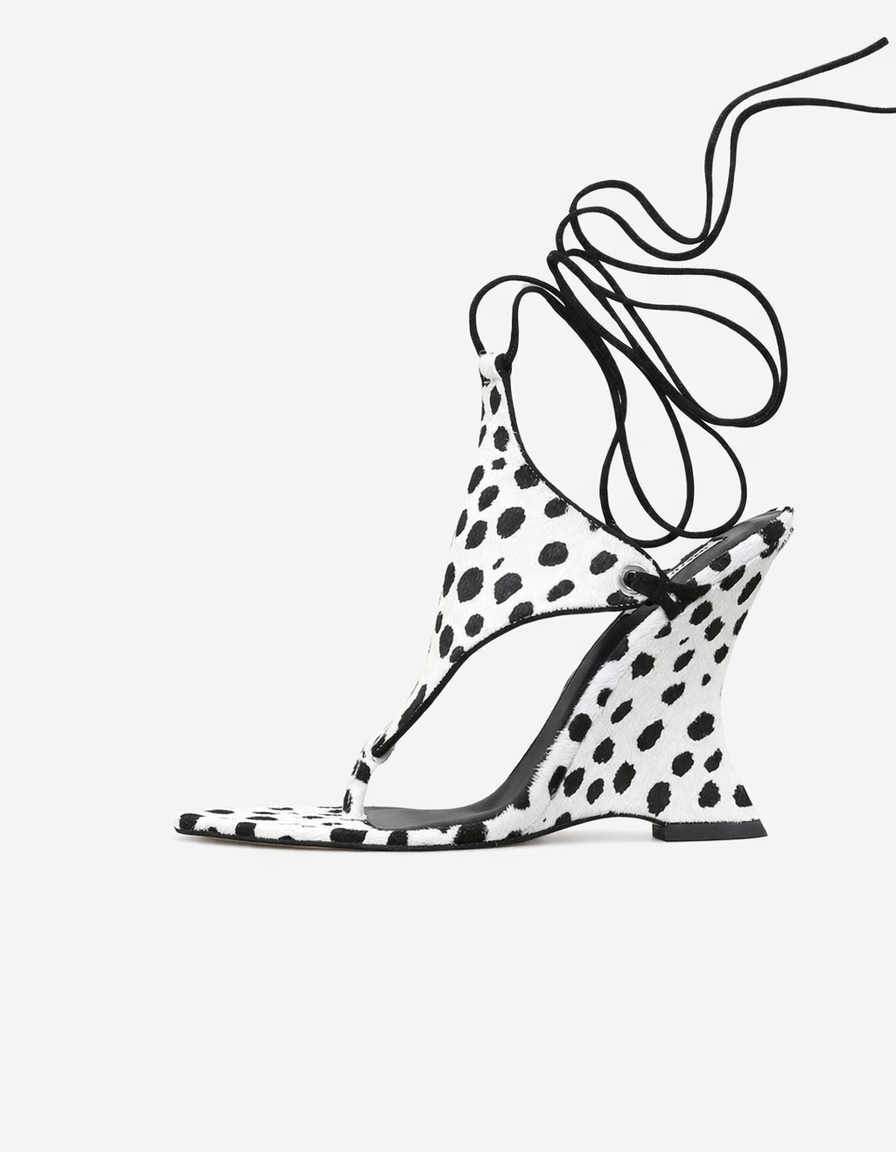 Eki | Women's Lace-Up Wedge Sandals in Spot Print