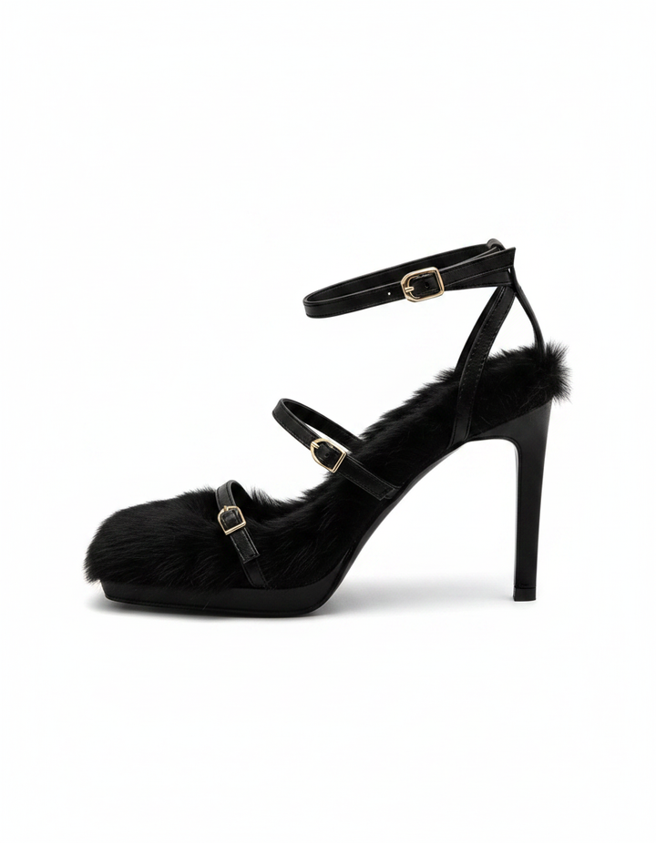 Elain | Women's Strappy Faux Fur Heeled Sandals