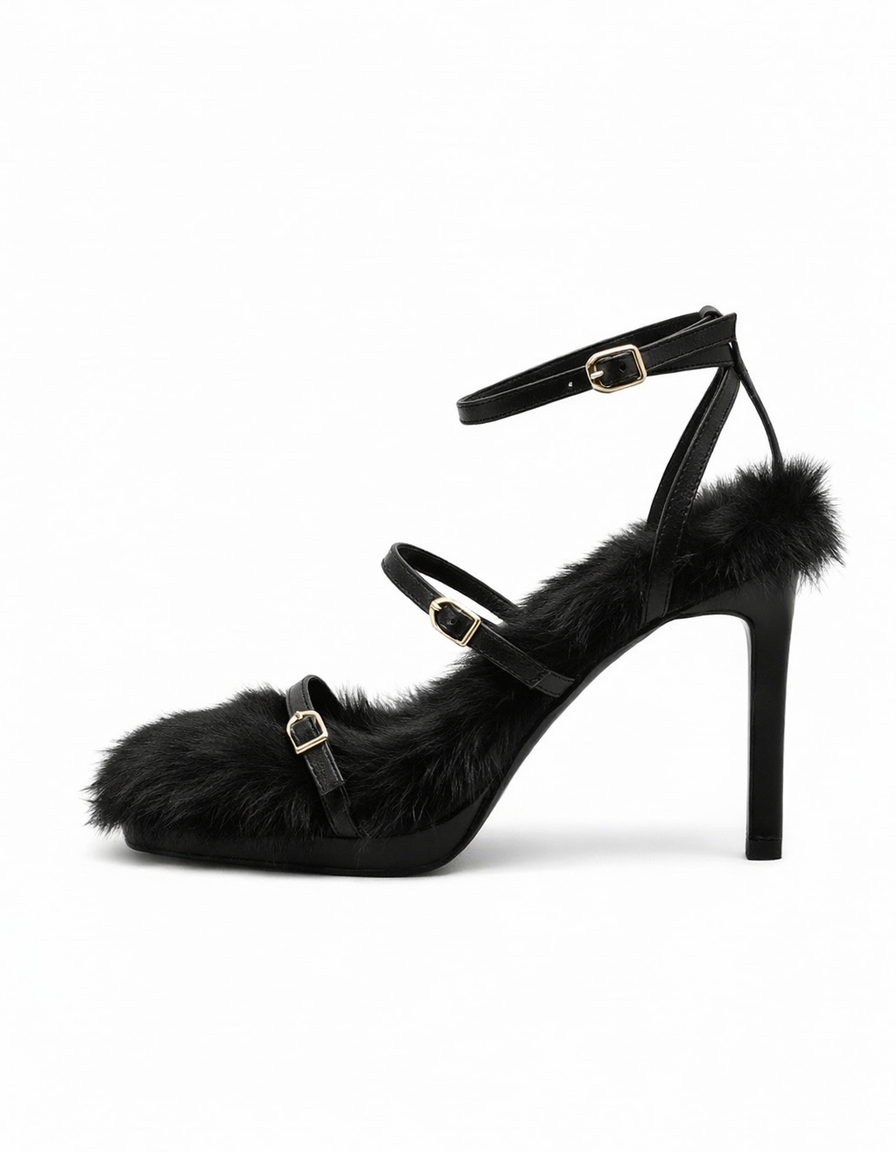 Elain | Women's Strappy Faux Fur Heeled Sandals