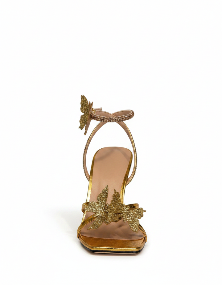 Elena | Women's Glitter Butterfly Heeled Sandals in Gold