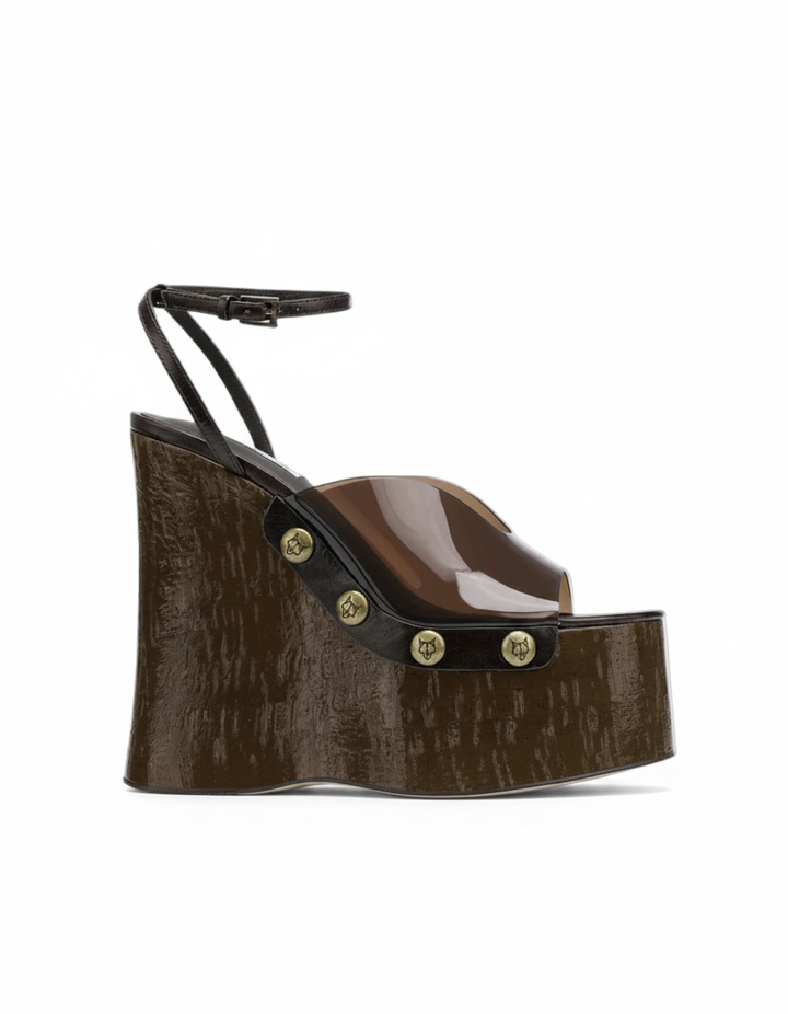 Ellen | Women's PVC Panel Wedge Platform Sandals in Brown