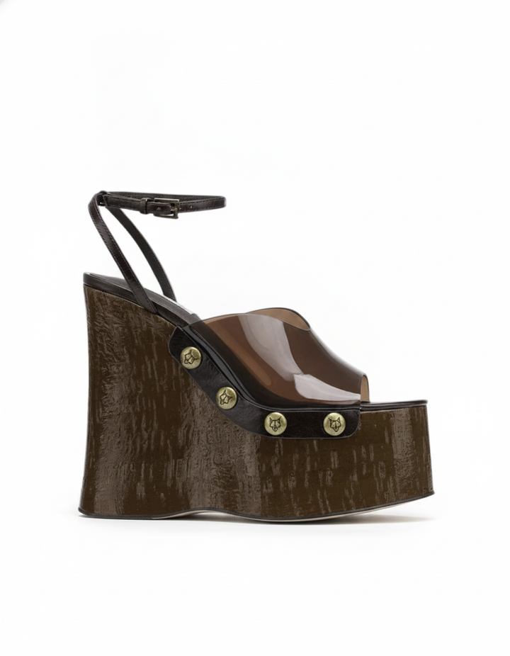 Ellen | Women's PVC Panel Wedge Platform Sandals in Brown