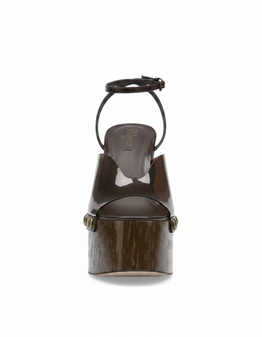 Ellen | Women's PVC Panel Wedge Platform Sandals in Brown