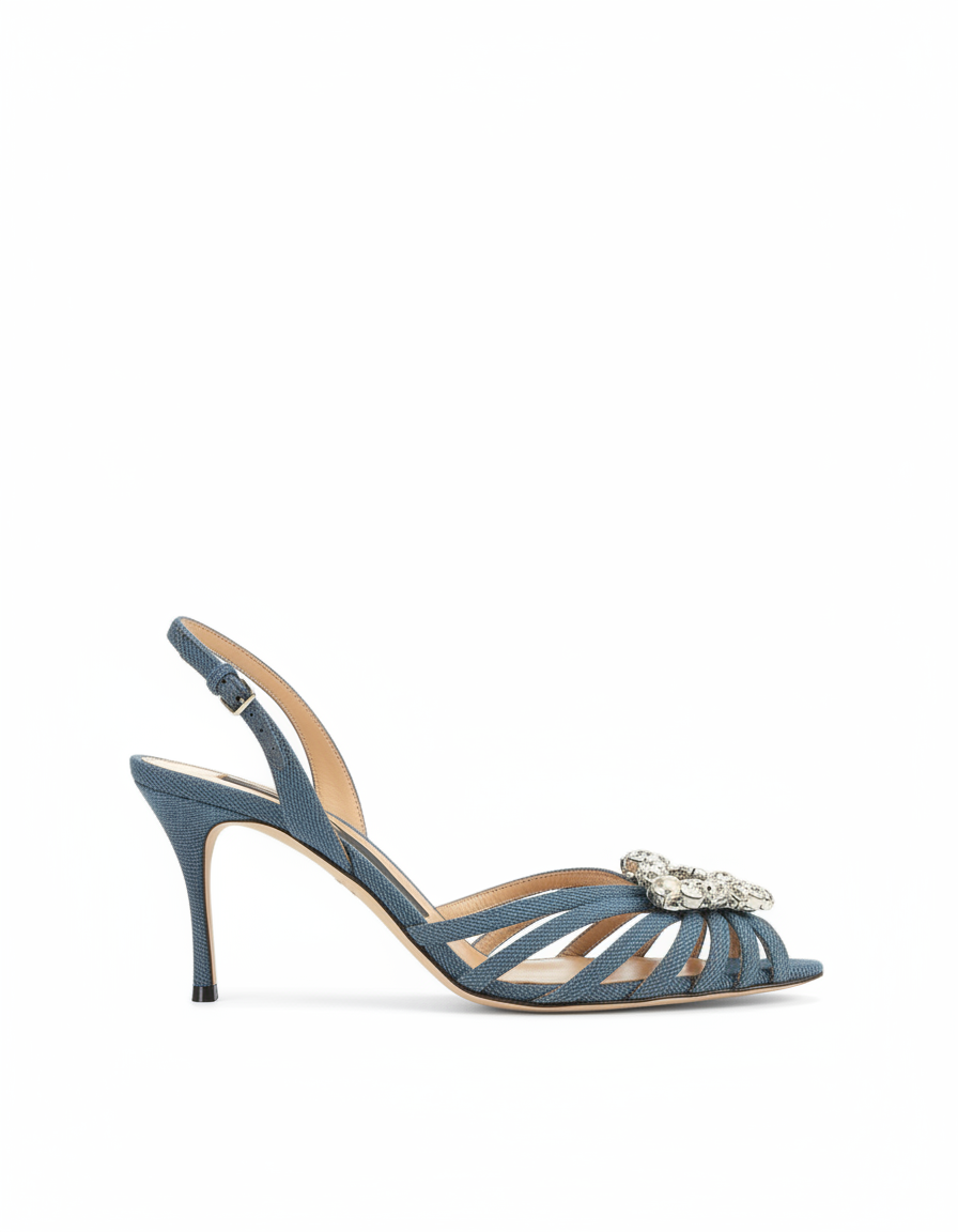 Emilee | Women's Rhinestone Heart Heeled Sandals in Silver
