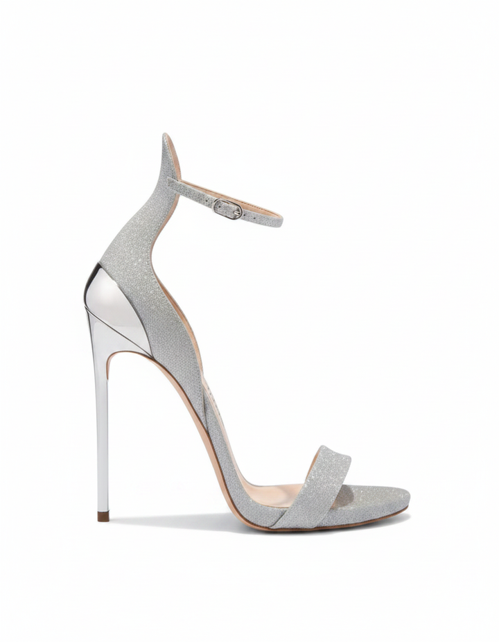 Evelina | Women's Glitter Strap Heeled Sandals in Silver
