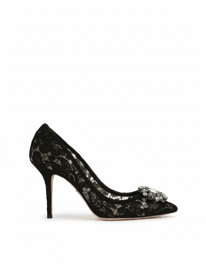 Ezra | Women's Rhinestone Lace Pumps in Black