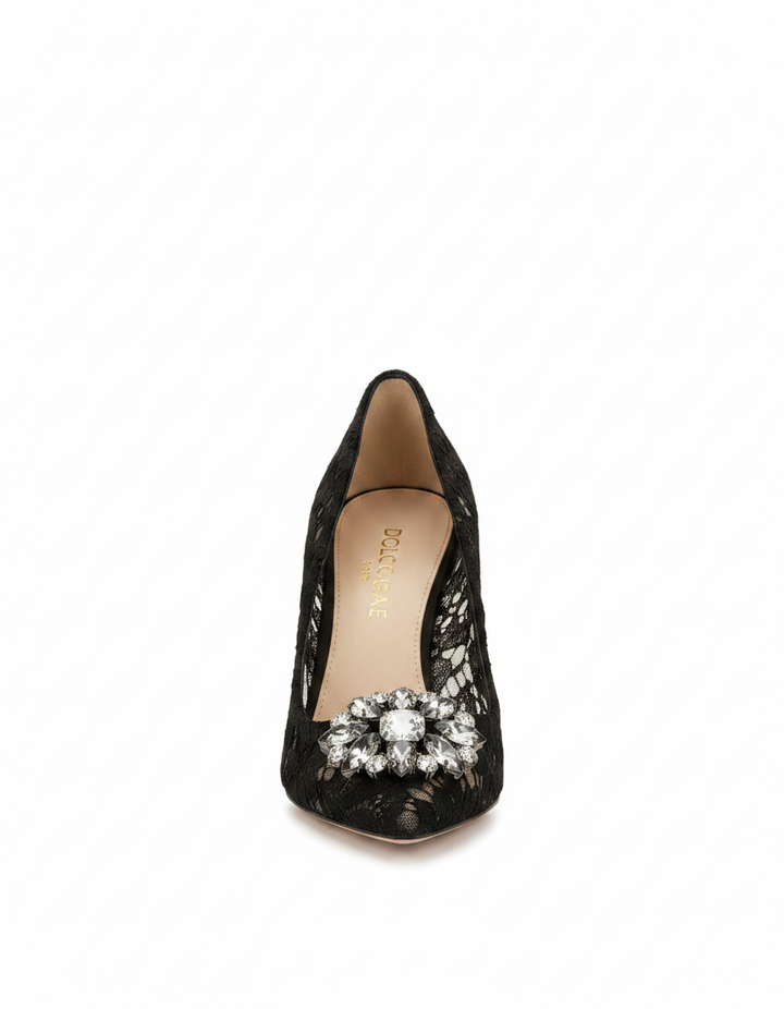 Ezra | Women's Rhinestone Lace Pumps in Black