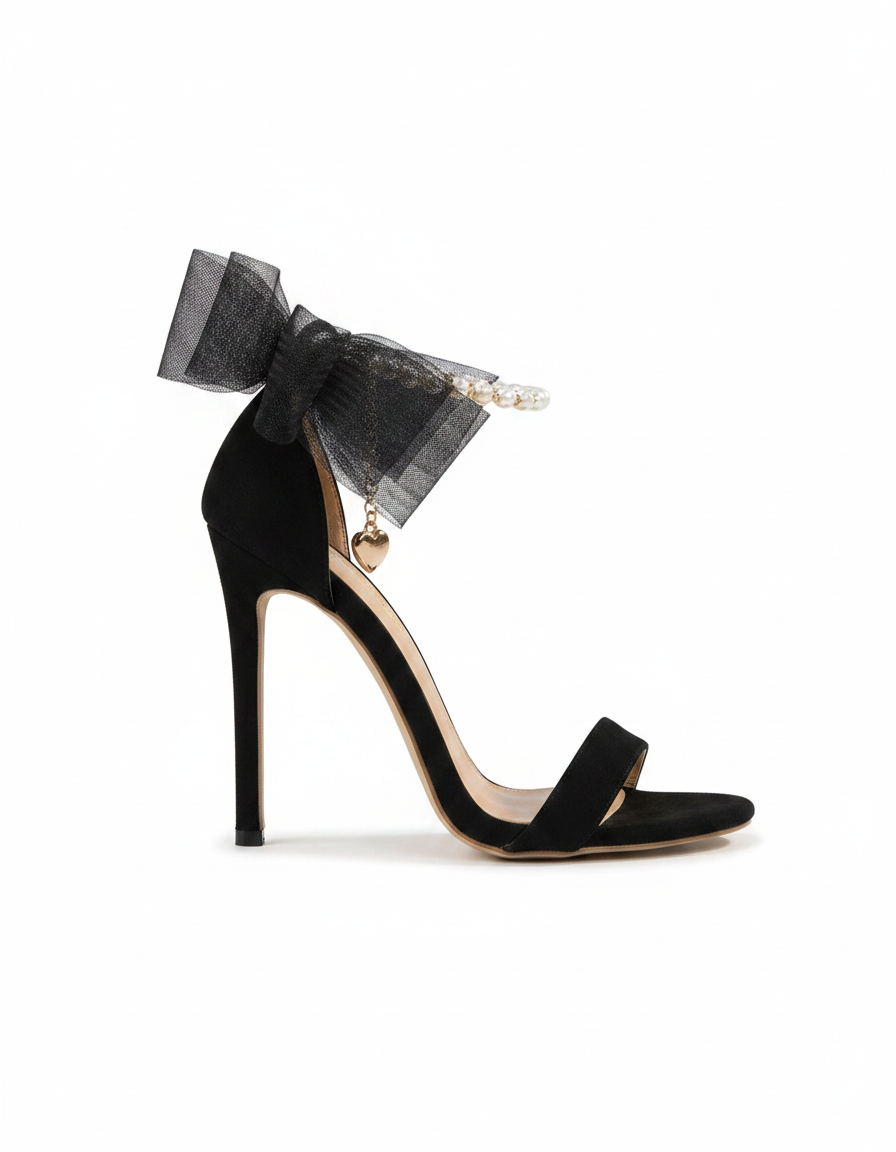 Fabrizia | Women's Mesh Bow Pearl Chain Strap Sandals