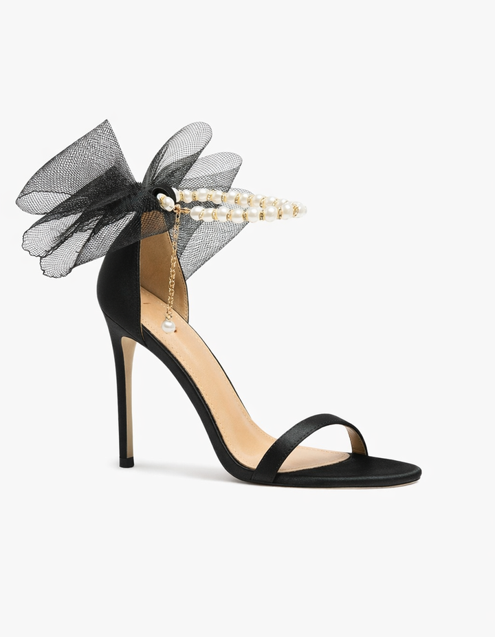 Fabrizia | Women's Mesh Bow Pearl Chain Strap Sandals