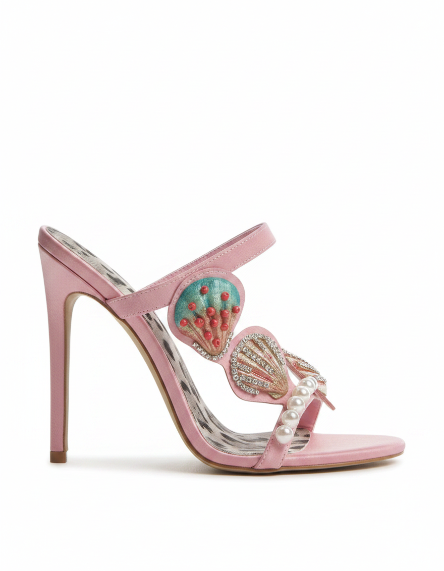 Fadile | Women's Shell Vintage Heeled Sandals in Pink