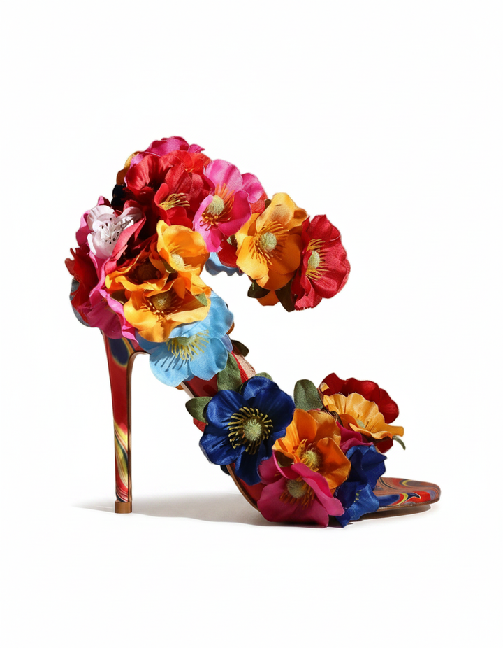Fadwa | Women's 3D Flower Heeled Sandals in Multicolor