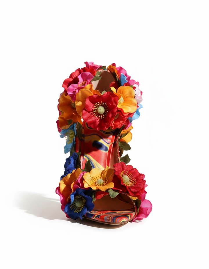 Fadwa | Women's 3D Flower Heeled Sandals in Multicolor