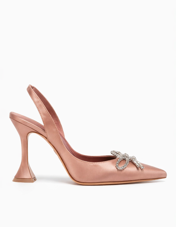 Fedora | Women's Crystal Bow Satin Slingback Pumps in Sky Blue