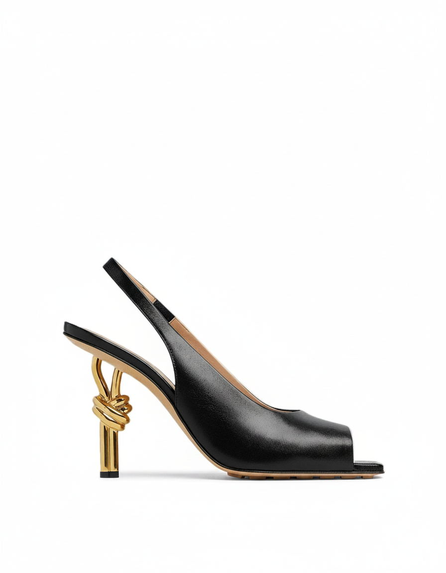 Fiamma | Women's Metallic Knot Heeled Sandals in Gold