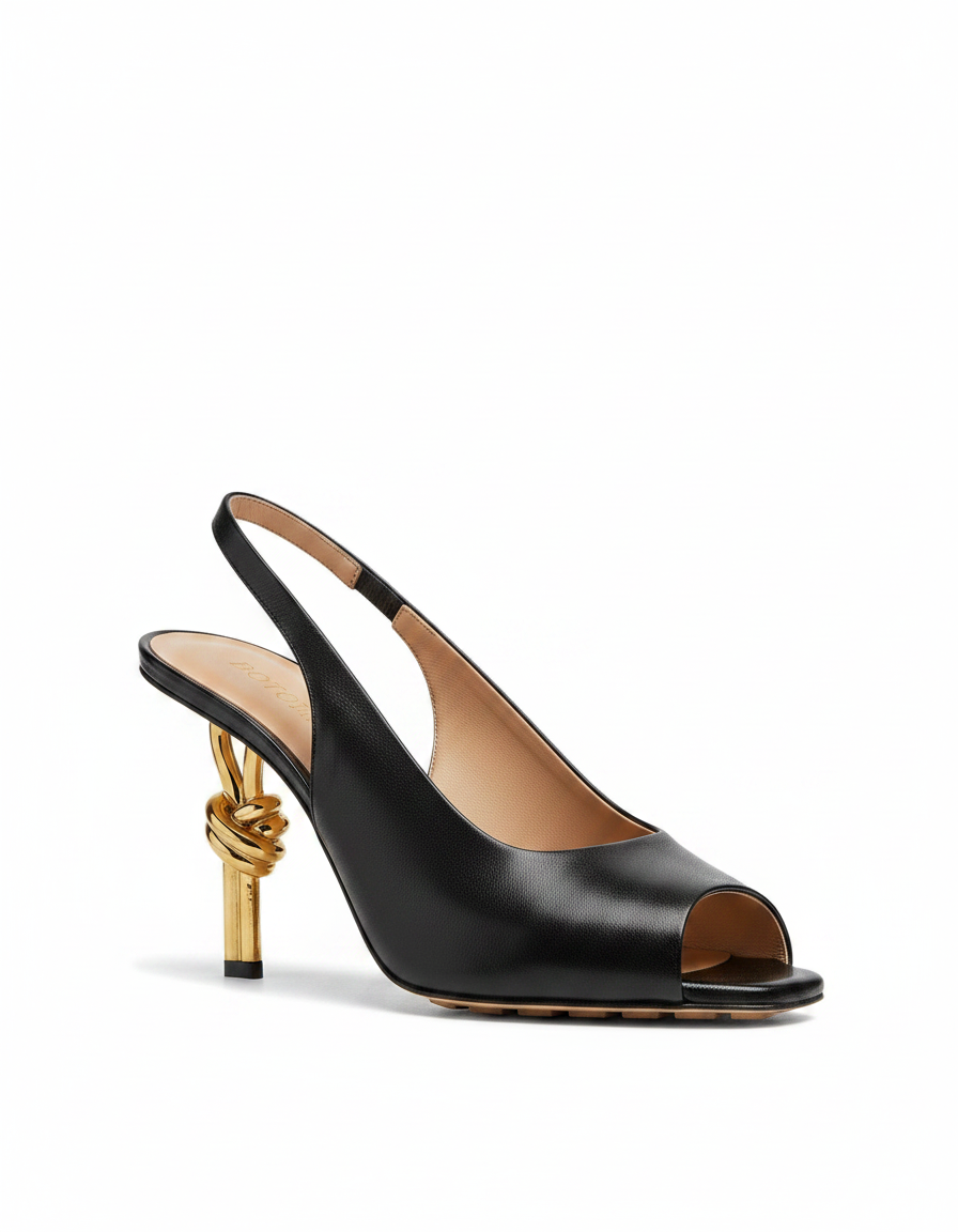 Fiamma | Women's Metallic Knot Heeled Sandals in Gold