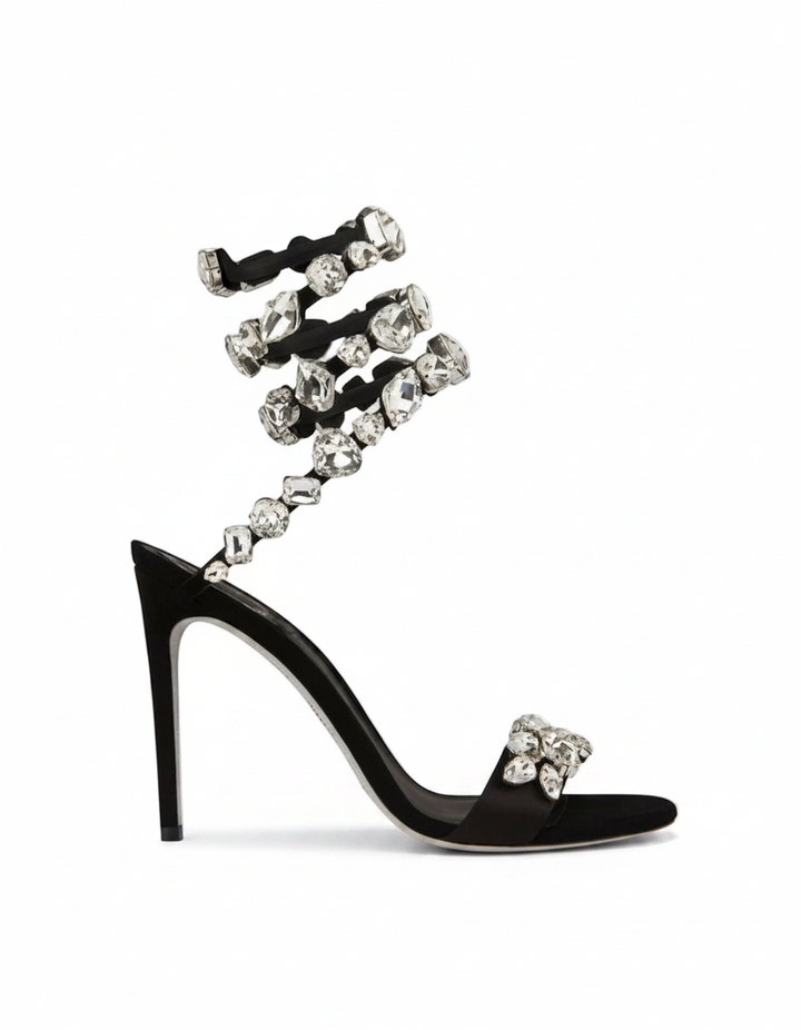 Filide | Women's Rhinestone Lace-Up Heeled Sandals in Black