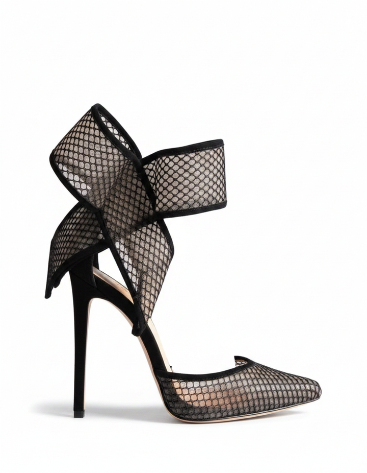 Fioralba | Women's Check Mesh Bow Pumps in Black