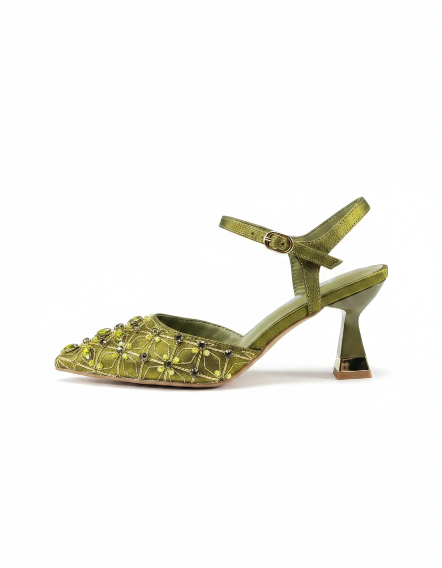 Flora | Women's Rhinestone Slingback Pumps in Olive