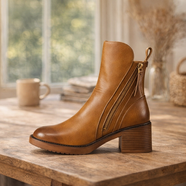 Grazia | Women's Leather Block Heel Ankle Boots