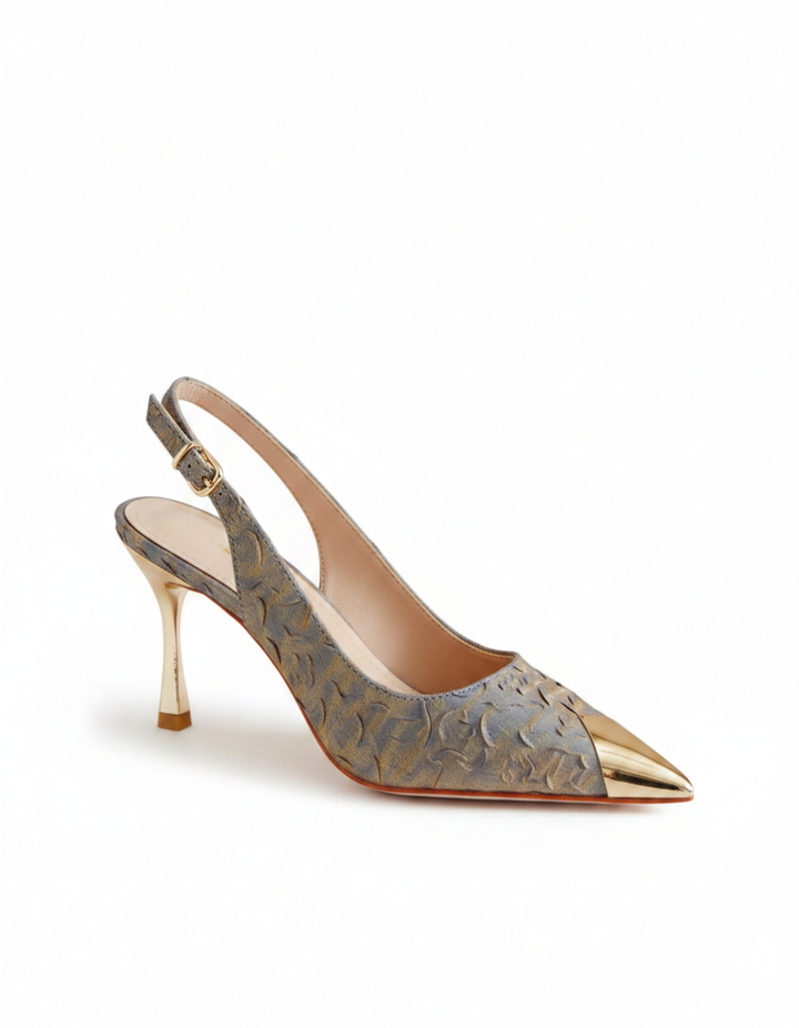 Helen | Women's Embossed Satin Slingback Pumps in Blue