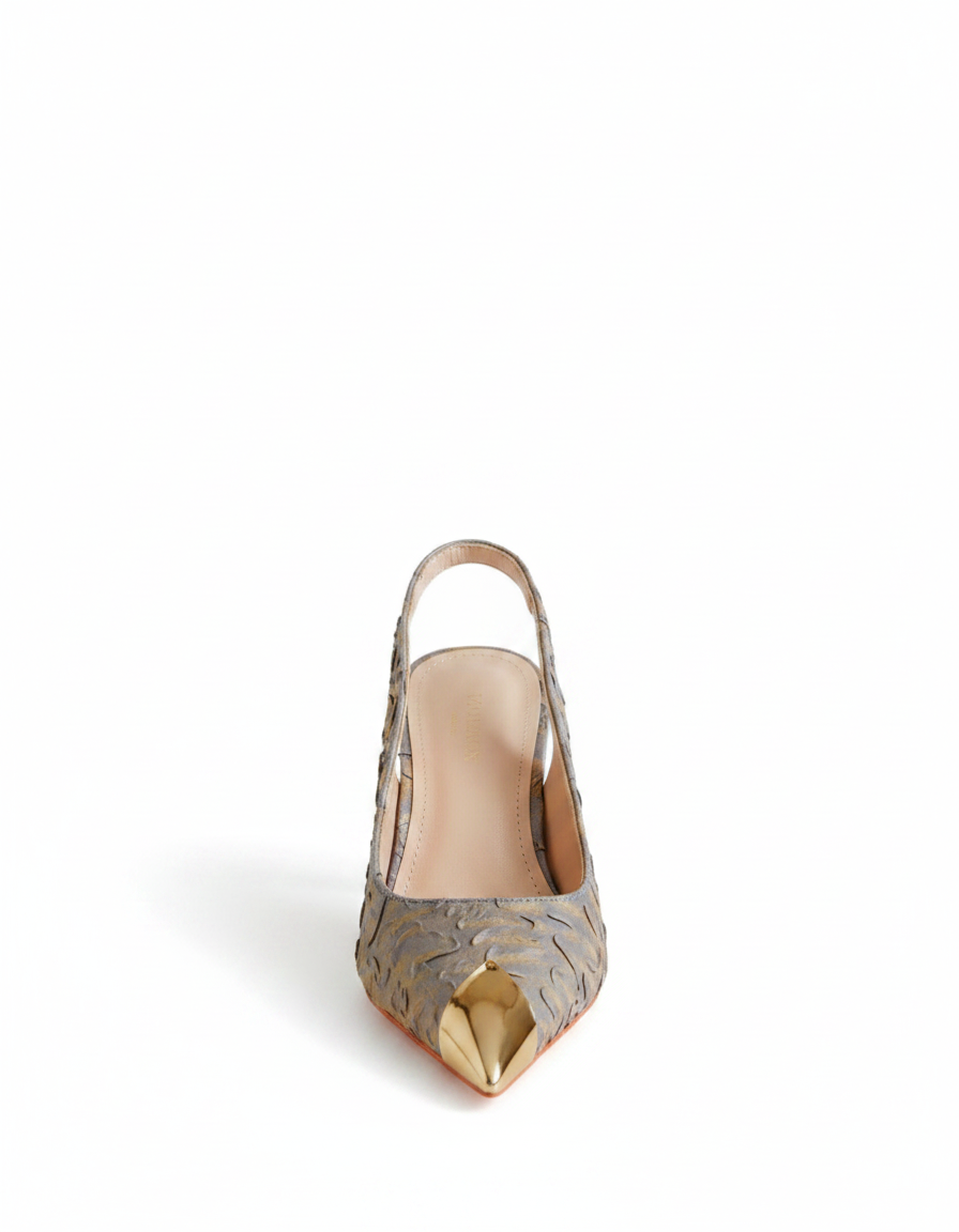 Helen | Women's Embossed Satin Slingback Pumps in Blue