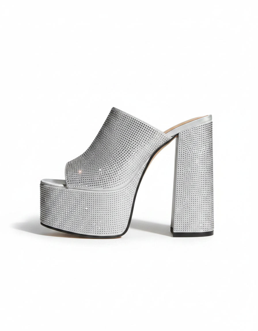 Ilenia | Women's Rhinestone Platform Heeled Sandals in Silver