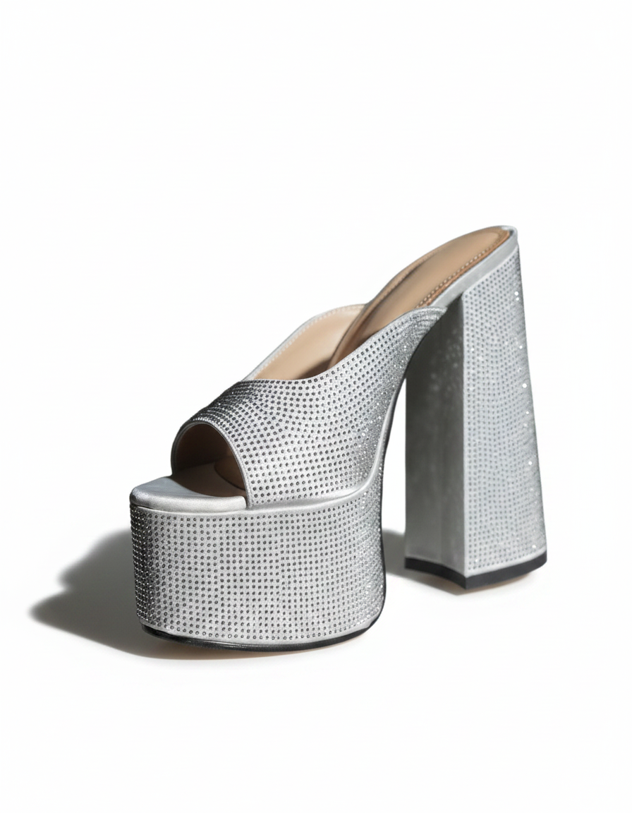 Ilenia | Women's Rhinestone Platform Heeled Sandals in Silver